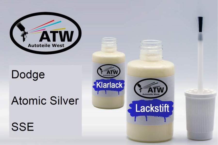 Dodge, Atomic Silver, SSE: 20ml Lackstift + 20ml Klarlack - Set, von ATW Autoteile West.